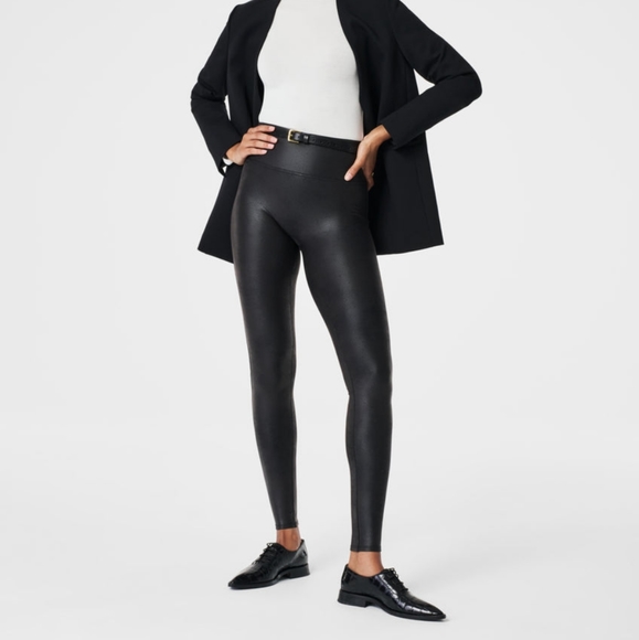 Spanx red label faux leather pants size L&Sm black‎ - Picture 1 of 11
